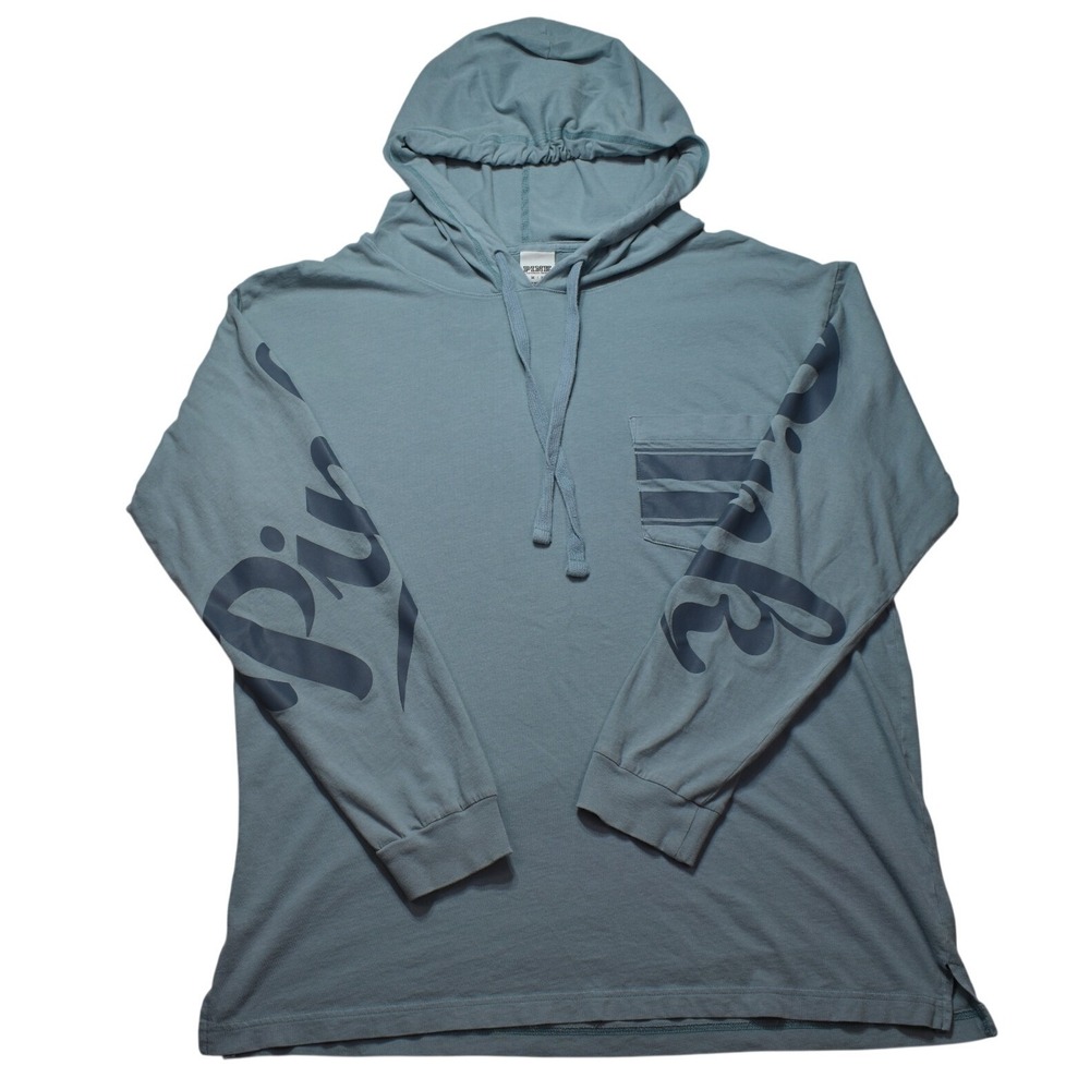 Victoria's Secret PINK Hooded T-Shirt M Graphic Long Sleeve Pocket Tee